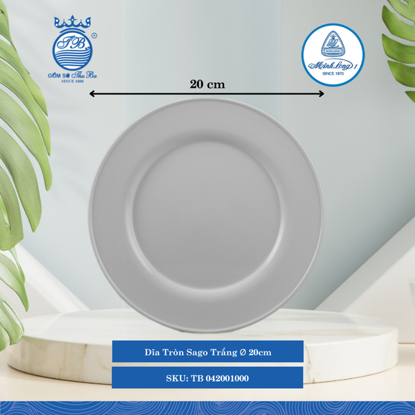 Dĩa Tròn Sago Trắng Ø: 20cm ML I Sứ Round Plate TB 042001000