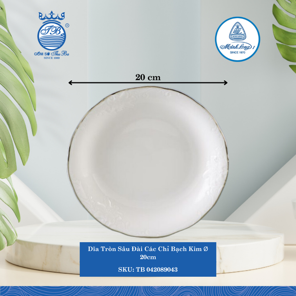 Dĩa Tròn Sâu Đài Các Chỉ Bạch Kim (Nhiều Size) ML I Sứ