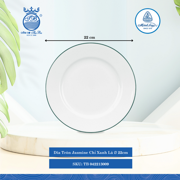 Dĩa Tròn Jasmine Chỉ Xanh Lá (Nhiều Size) ML I Sứ