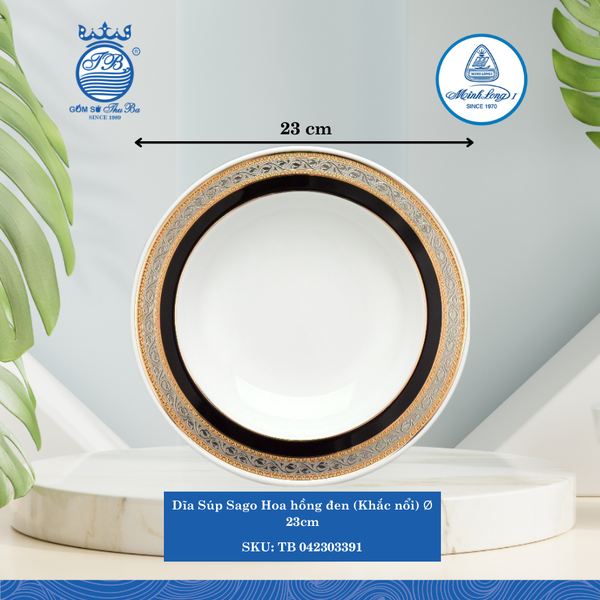 Dĩa Súp Sago Hoa Hồng Đen (KN) Ø: 23cm Cao: 4cm ML I Sứ Soup Plate TB 042303391