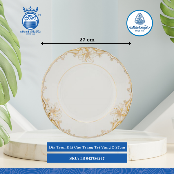 Dĩa Tròn Đài Các Trang Trí Vàng (Nhiều Size) ML I Sứ