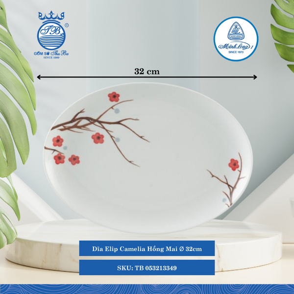 Dĩa Elip Camelia Hồng Mai (Nhiều Size) ML I Sứ