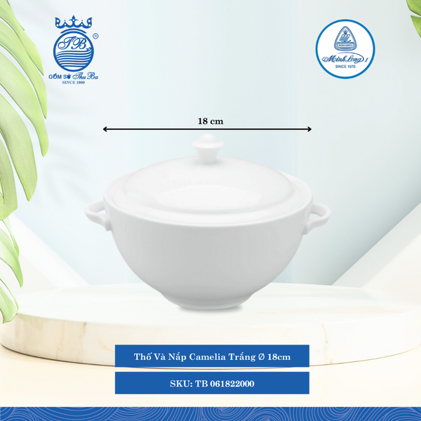 Thố Có Nắp Camellia Trắng Ø: 18cm Cao: 16cm ML I Sứ TB 061822000