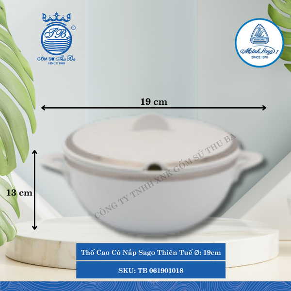 Thố Cao Có Nắp Sago Thiên Tuế Ø: 19cm Cao: 13cm ML I Sứ TB 061901018