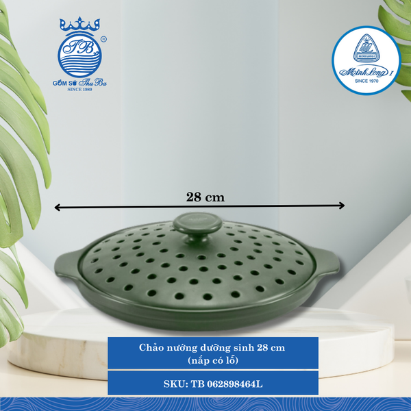 Chảo Nướng Kèm Nắp Có Lỗ Healthy Cook Xanh Rêu (Nhiều Size) ML I Sứ