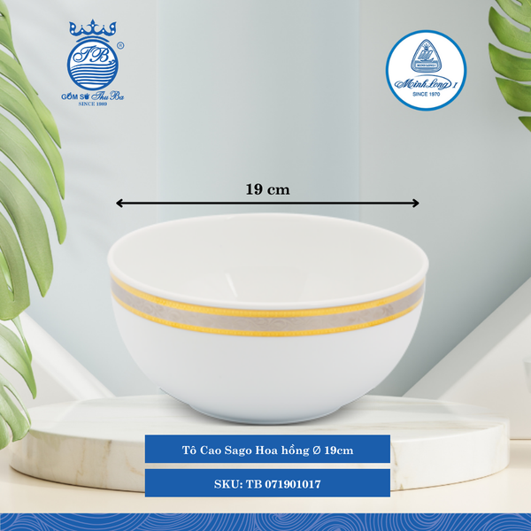 Tô Cao Sago Hoa Hồng Ø: 19cm Cao: 9cm ML I Sứ Salad Bowl TB 071901017