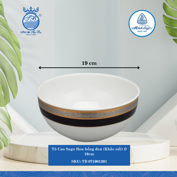 Tô Cao Sago Hoa Hồng Đen (KN) Ø: 19cm Cao: 9cm ML I Sứ Salad Bowl TB 071901391
