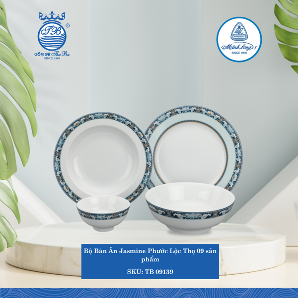 Bộ Đồ Ăn 9 Sản Phẩm Jasmine Phước Lộc Thọ ML I Sứ TB 09139