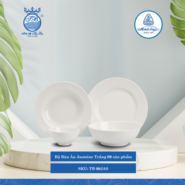 Bộ Đồ Ăn 9 Sản Phẩm Jasmine Trắng ML I Sứ TB 09JAS