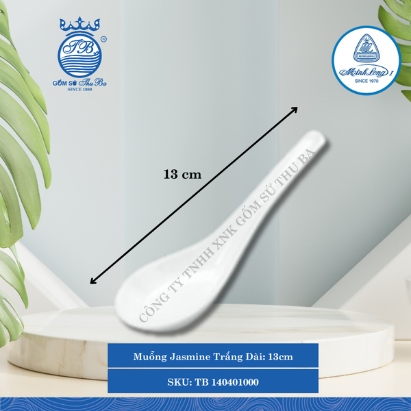 Muỗng Jasmine Trắng Dài:13cm Rộng: 4cm Cao: 5.4cm ML I Sứ Spoon TB 140401000