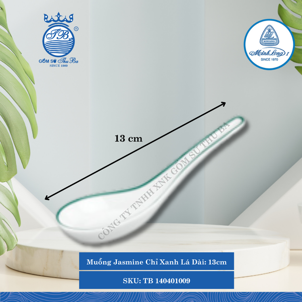 Muỗng Jasmine Chỉ Xanh Lá Dài:13cm Rộng: 4cm Cao: 5.4cm ML I Sứ Spoon TB 140401009