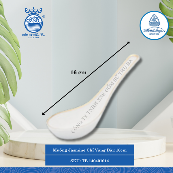 Muỗng Jasmine Chỉ Vàng Dài:16cm Rộng: 4cm Cao: 5.4cm ML I Sứ Spoon TB 140401014