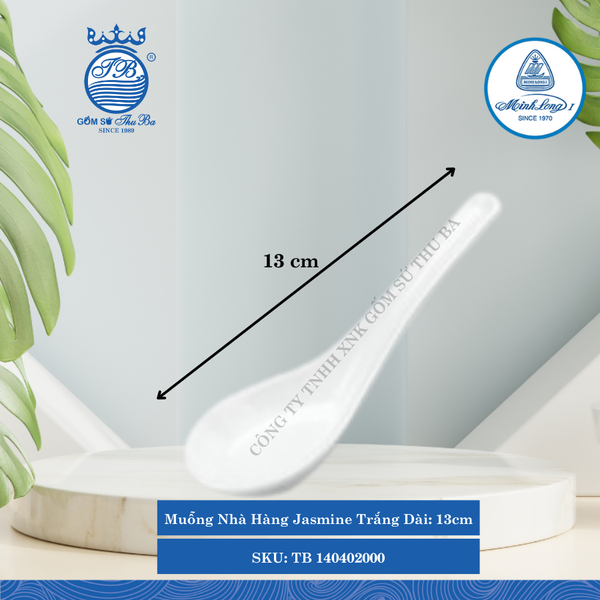 Muỗng Jasmine Trắng Dài:13cm Rộng: 4cm Cao: 5.4cm ML I Sứ Spoon TB 140402000