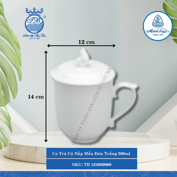 Ca Trà Có Nắp Mẫu Đơn Trắng 300ml Dài:12cm Rộng: 8.5cm Cao: 14cm ML I Sứ TB 153009000