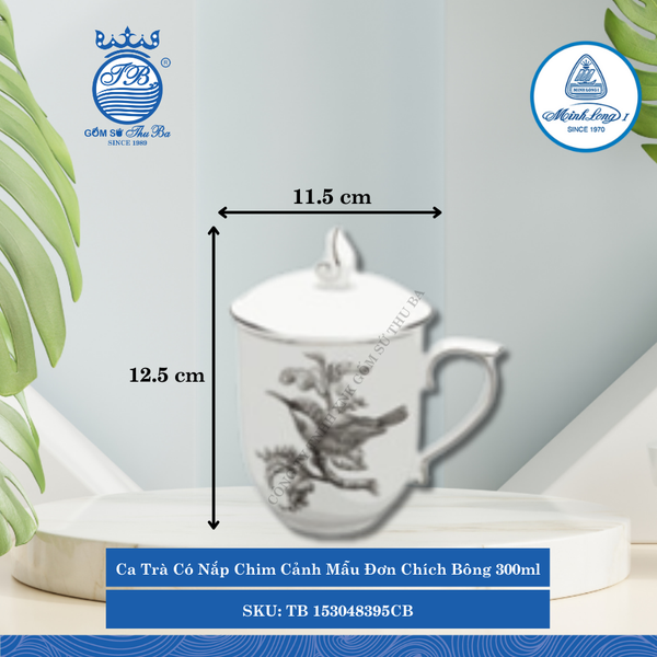 Ca Trà Có Nắp Mẫu Đơn Chích Bông 300ml Dài:11.5cm Rộng: 10cm Cao: 12.5cm ML I Sứ TB 153048395CB