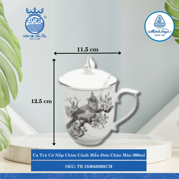 Ca Trà Có Nắp Mẫu Đơn Chào Mào 300ml Dài:11,50cm Rộng: 10cm Cao: 12,50cm ML I Sứ TB 153048395CM