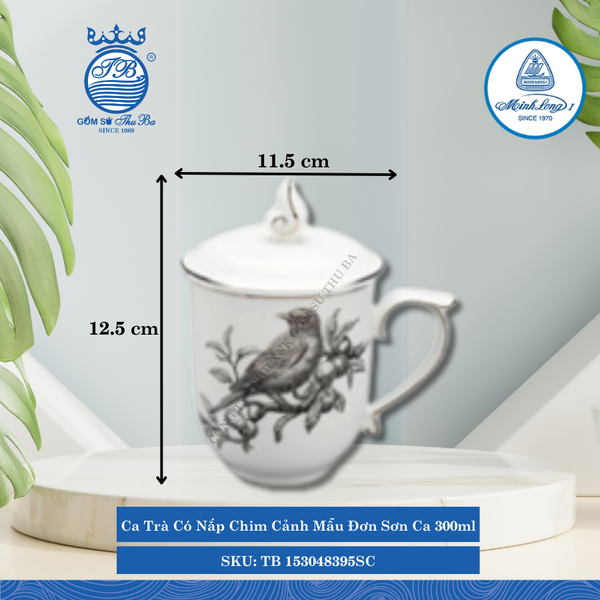 Ca Trà Có Nắp Mẫu Đơn Sơn Ca 300ml Dài:11.5cm Rộng: 10cm Cao: 12.5cm ML I Sứ TB 153048395SC