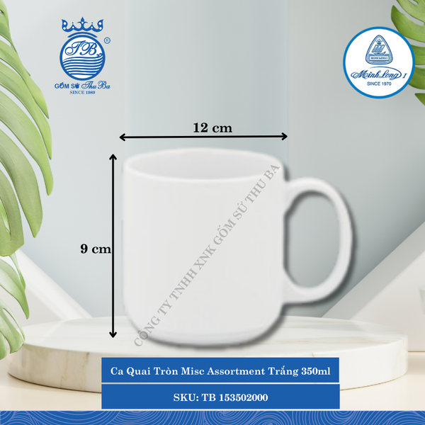 Ca Quai Tròn Misc Assortment Trắng 350ml Dài:12cm Rộng: 8.5cm Cao: 9cm ML I Sứ TB 153502000