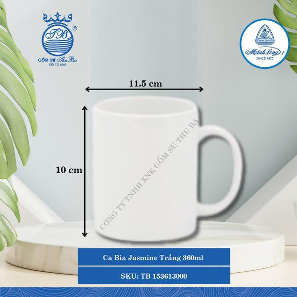 Ca Bia Jasmine Trắng 360ml Dài:11.5cm Rộng: 8cm Cao: 10cm ML I Sứ Beer Mug TB 153613000
