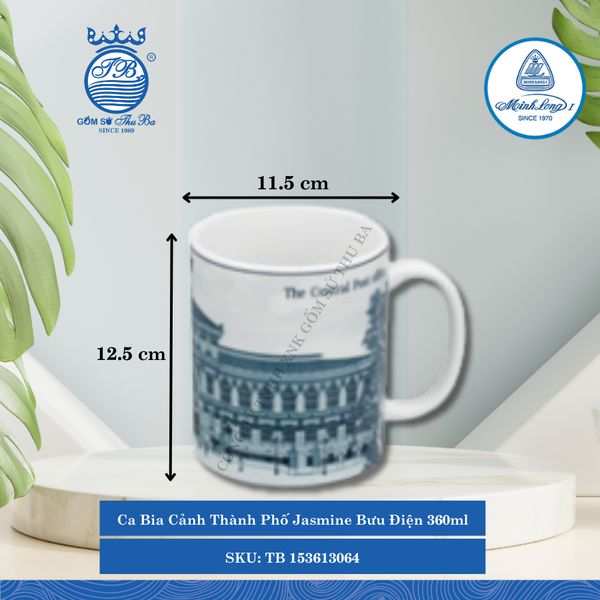 Ca Bia Jasmine Bưu Điện 360ml Dài:11,50cm Rộng: 10cm Cao: 12,50cm ML I Sứ Beer Mug TB 153613064