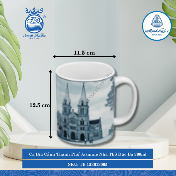 Ca Bia Jasmine Nhà Thờ Đức Bà 360ml Dài:11.5cm Rộng: 10cm Cao: 12.5cm ML I Sứ Beer Mug TB 153613065
