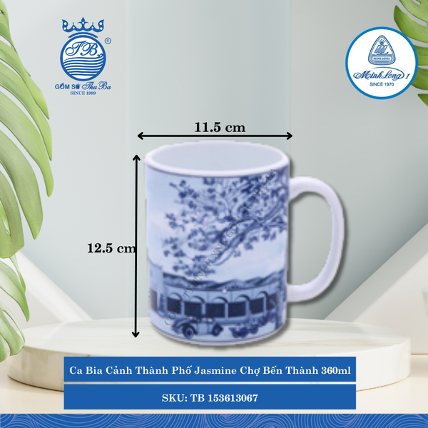Ca Bia Jasmine Chợ Bến Thành 360ml Dài:11.5cm Rộng: 10cm Cao: 12.5cm ML I Sứ Beer Mug TB 153613067