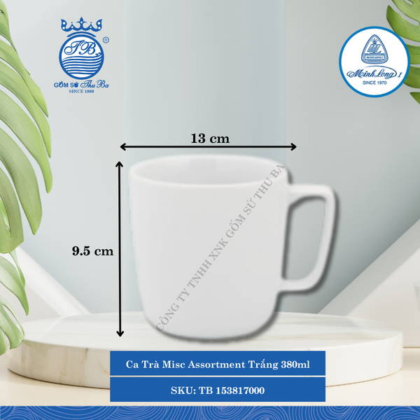 Ca Trà Misc Assortment Trắng 380ml Dài:13cm Rộng: 9cm Cao: 9.5cm ML I Sứ Tea Mug TB 153817000