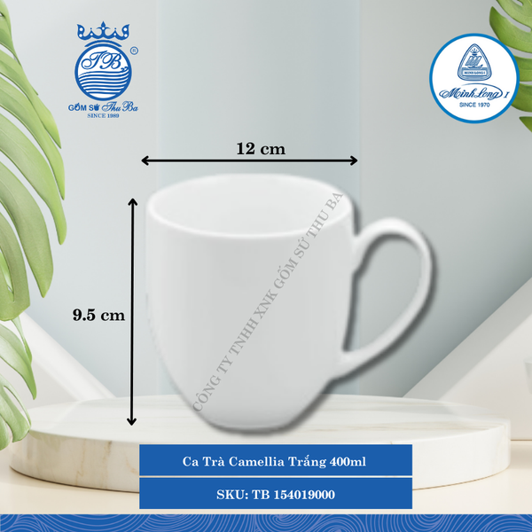Ca Trà Camellia Trắng 400ml Dài:12cm Rộng: 9cm Cao: 9.5cm ML I Sứ Tea Mug TB 154019000