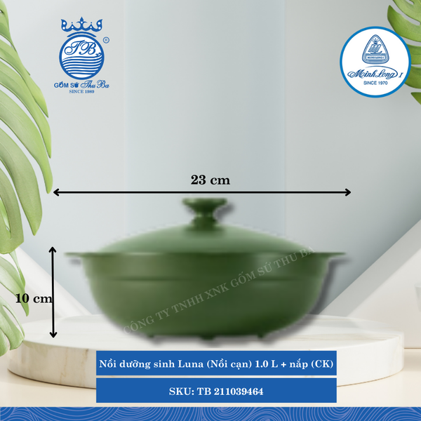 Nồi Cạn Có Nắp Dưỡng Sinh Luna Healthy Cook Xanh Rêu (Nhiều Size, Nhiều Loại) ML I Sứ