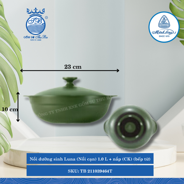 Nồi Cạn Có Nắp Dưỡng Sinh Luna Healthy Cook Xanh Rêu (Nhiều Size, Nhiều Loại) ML I Sứ