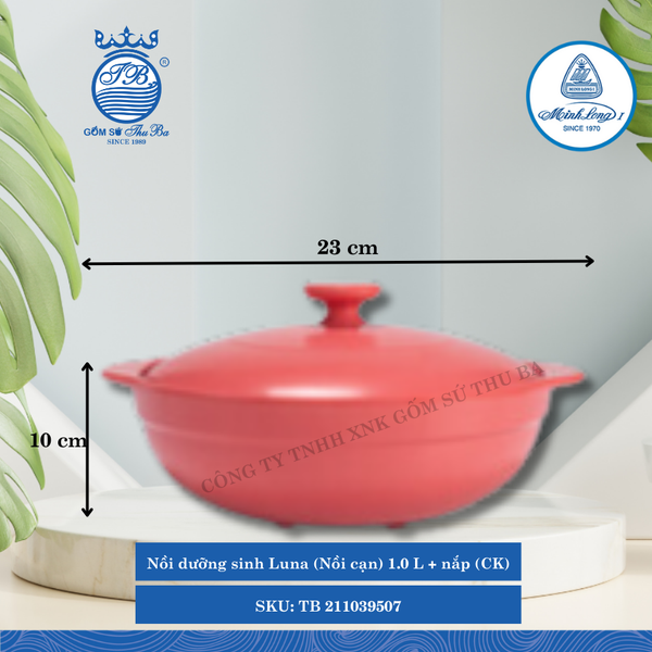 Nồi Cạn Có Nắp Dưỡng Sinh Luna Healthy Cook Màu Đỏ 2 (Nhiều Size, Nhiều Loại) ML I Sứ