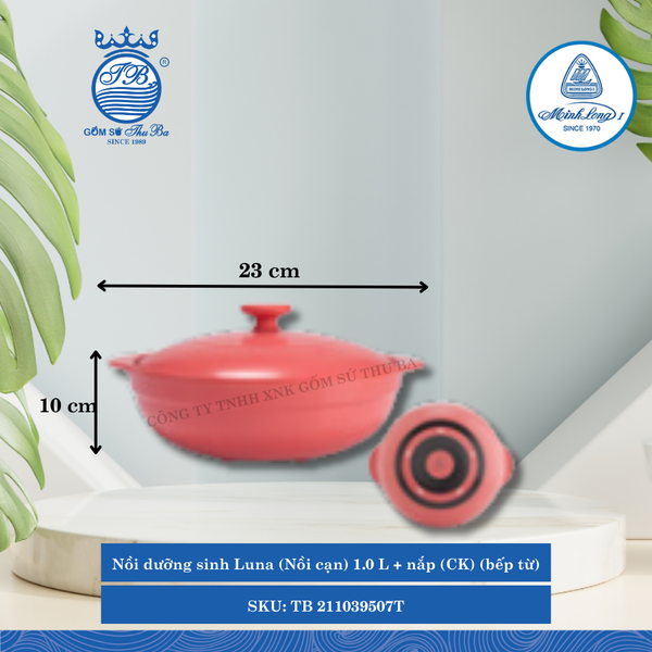 Nồi Cạn Có Nắp Dưỡng Sinh Luna Healthy Cook Màu Đỏ 2 (Nhiều Size, Nhiều Loại) ML I Sứ