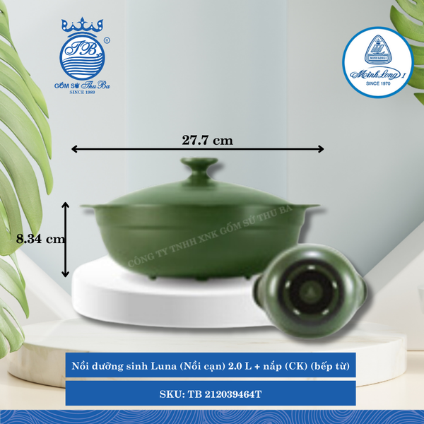 Nồi Cạn Có Nắp Dưỡng Sinh Luna Healthy Cook Xanh Rêu (Nhiều Size, Nhiều Loại) ML I Sứ