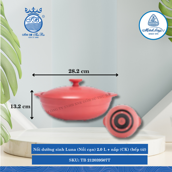 Nồi Cạn Có Nắp Dưỡng Sinh Luna Healthy Cook Màu Đỏ 2 (Nhiều Size, Nhiều Loại) ML I Sứ