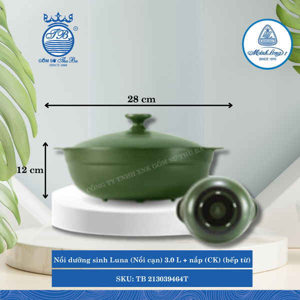 Nồi Cạn Có Nắp Dưỡng Sinh Luna Healthy Cook Xanh Rêu (Nhiều Size, Nhiều Loại) ML I Sứ