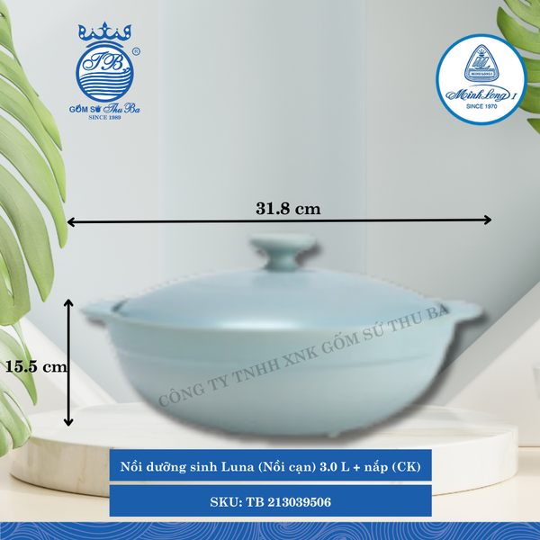 Nồi Cạn Có Nắp Dưỡng Sinh Luna Healthy Cook Màu Xám 2 (Nhiều Size, Nhiều Loại) ML I Sứ