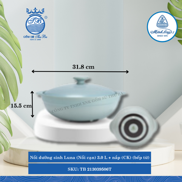 Nồi Cạn Có Nắp Dưỡng Sinh Luna Healthy Cook Màu Xám 2 (Nhiều Size, Nhiều Loại) ML I Sứ