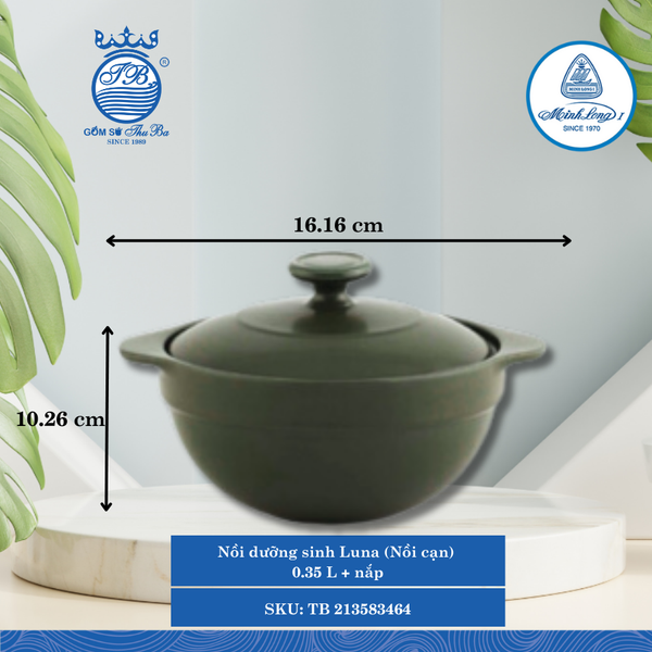 Nồi Cạn Có Nắp Dưỡng Sinh Luna Healthy Cook Xanh Rêu (Nhiều Size, Nhiều Loại) ML I Sứ