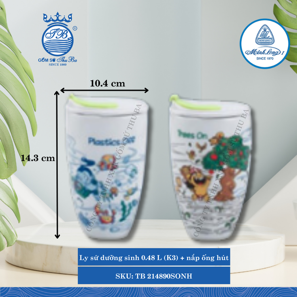 Ly Giữ Nhiệt Có Nắp, Ống Hút Dưỡng Sinh Sơn Tinh Thủy Tinh Ø: 10.4cm 480ml Cao: 14.3cm ML I Sứ TB 214890SONH