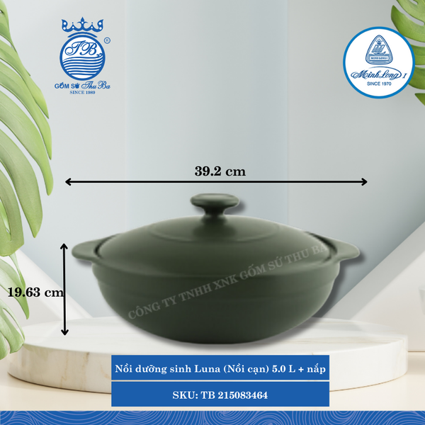 Nồi Cạn Có Nắp Dưỡng Sinh Luna Healthy Cook Xanh Rêu (Nhiều Size, Nhiều Loại) ML I Sứ