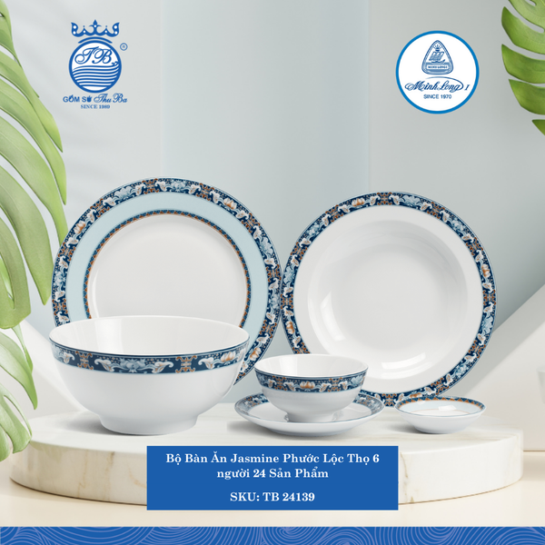 Bộ Đồ Ăn 24 Sản Phẩm Jasmine Phước Lộc Thọ ML I Sứ TB 24139