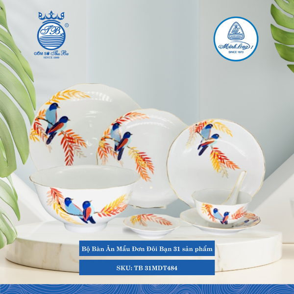 Bộ Đồ Ăn 31 Sản Phẩm Mẫu Đơn Đôi Bạn ML I Sứ TB 31MDT484