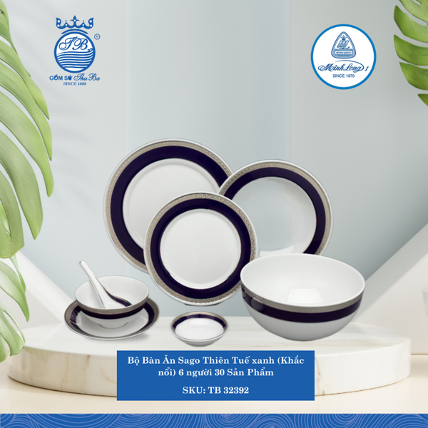 Bộ Đồ Ăn 32 Sản Phẩm Sago Thiên Tuế Xanh (KN) ML I Sứ TB 32392