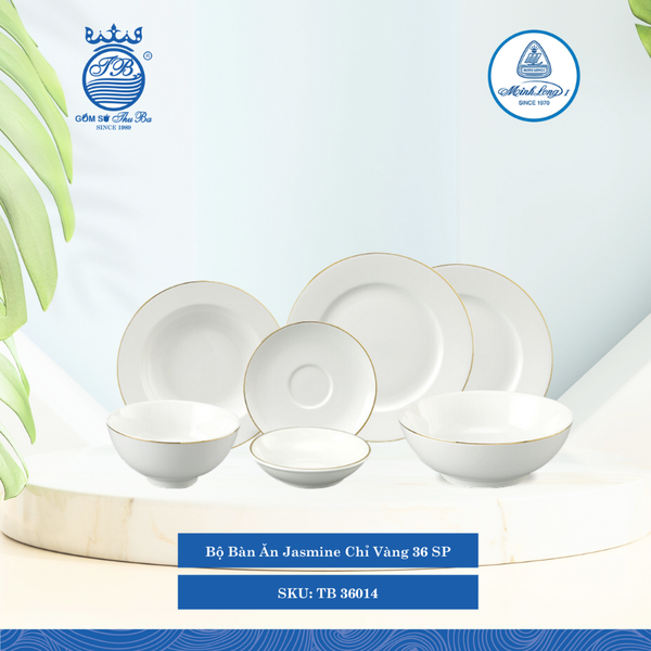 Bộ Đồ Ăn 36 Sản Phẩm Jasmine Chỉ Vàng ML I Sứ TB 36014