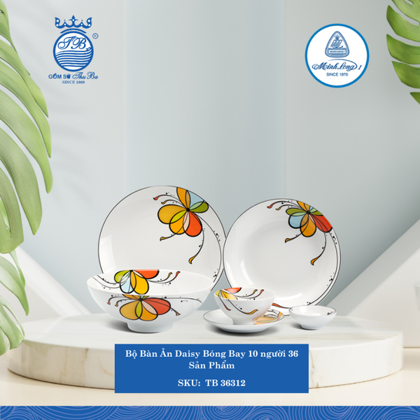 Bộ Đồ Ăn 36 Sản Phẩm Daisy Bóng Bay Dài:29,50cm Rộng: 24cm Cao: 31,50cm ML I Sứ TB 36312