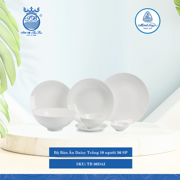 Bộ Đồ Ăn 36 Sản Phẩm Daisy Trắng ML I Sứ TB 36DAI