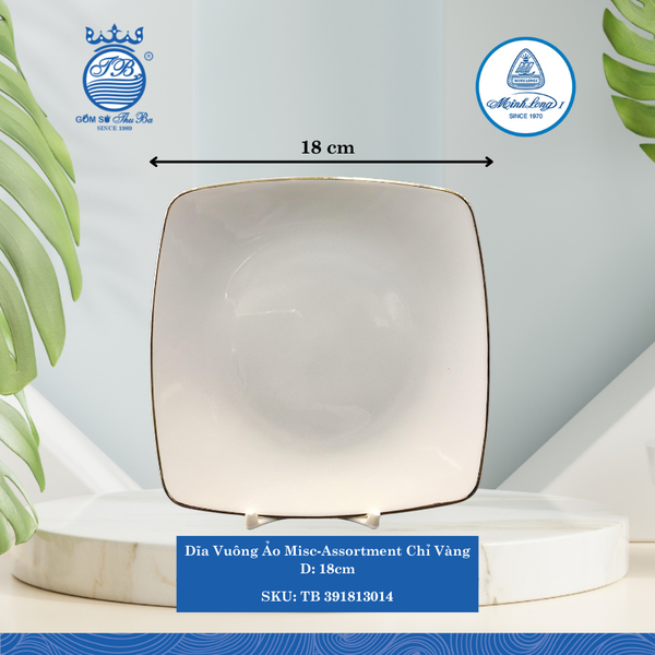 Dĩa Vuông Ảo Misc Assortment Chỉ Vàng (Nhiều Size) ML I Sứ