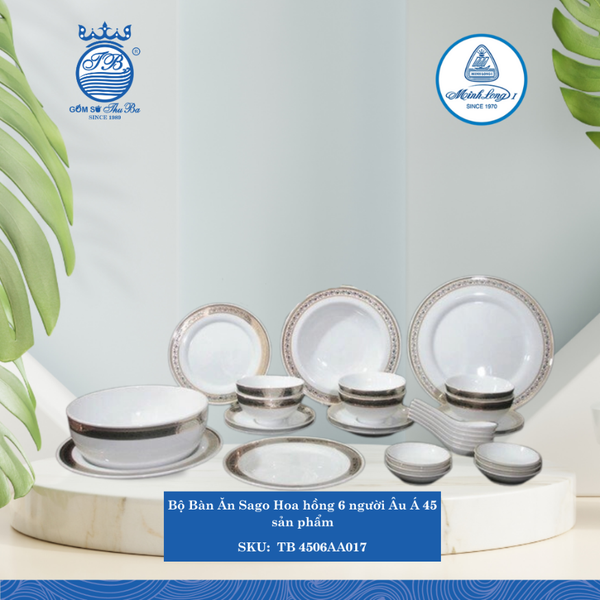 Bộ Đồ Ăn 45 Sản Phẩm Sago Hoa Hồng ML I Sứ TB 4506AA017