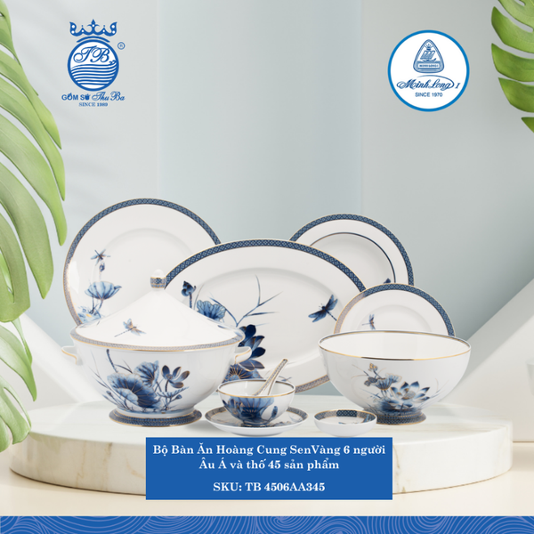 Bộ Đồ Ăn 45 Sản Phẩm Và Thố Hoàng Cung Sen Vàng ML I Sứ TB 4506AA345
