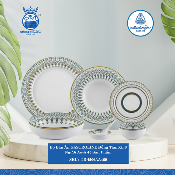 Bộ Đồ Ăn 45 Sản Phẩm Gastroline Đồng Tâm XL ML I Sứ TB 4506AA469